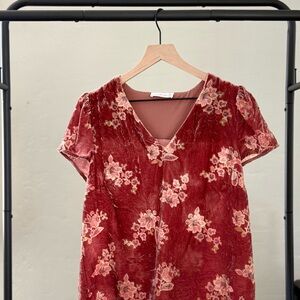 Retrology Soft Red and Pink Velvet Blouse